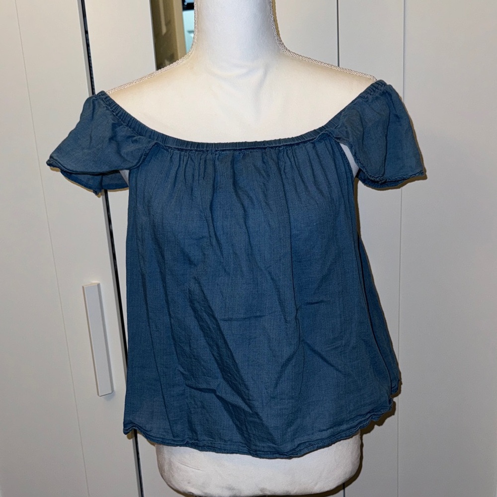 Madewell Off-Shoulder Denim Blue Blouse